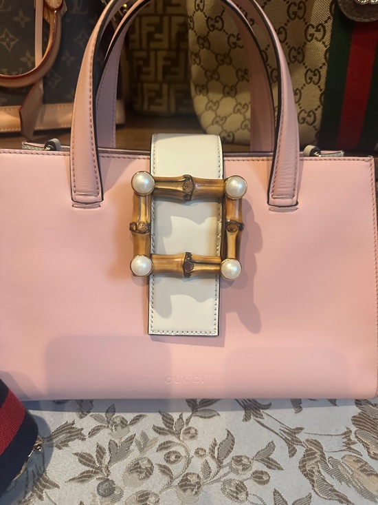 Gucci Handbags - Gucci Pink Leather Top-Handle Satchel with Pearl Bamboo Buckle